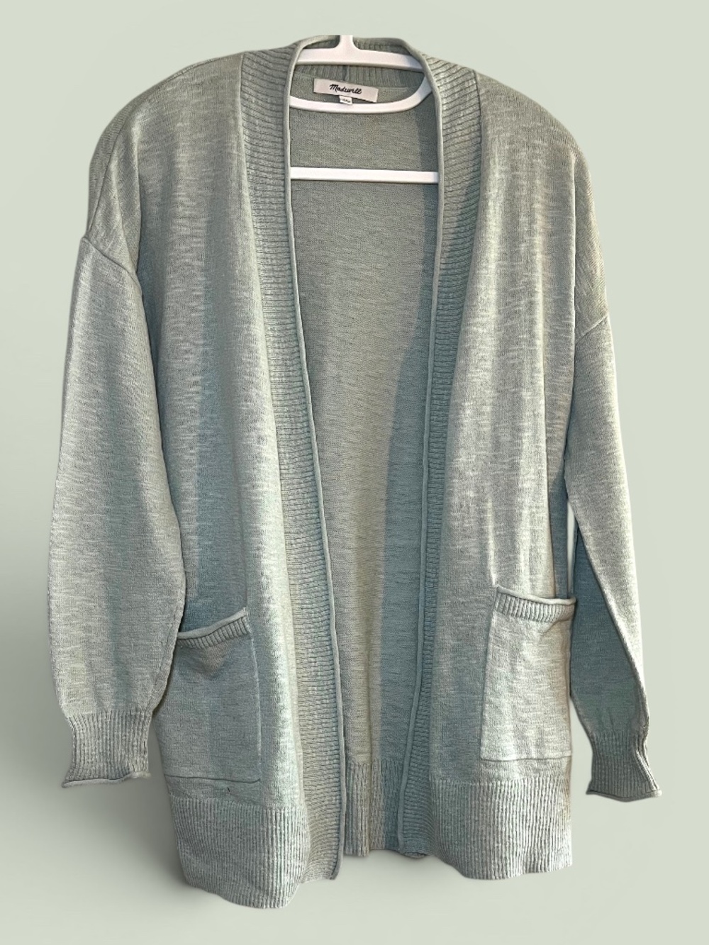 Madewell Lightweight Cotton-Rich Pale Pistachio Open Front Cardigan Size XS